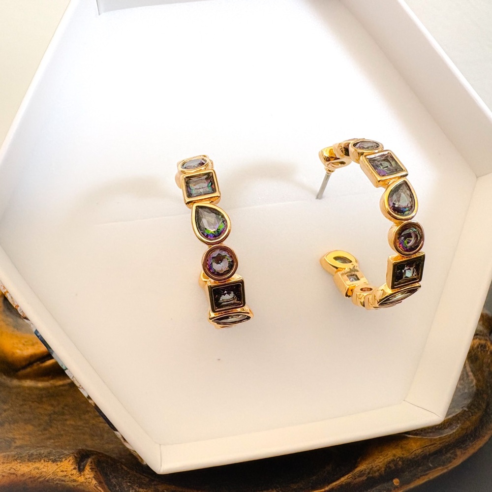 Gold and Purple Geometric Hoop Earrings